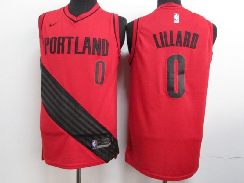NBA Blazers 0 Damian Lillard Red City Edition Nike Swingman Men Jersey