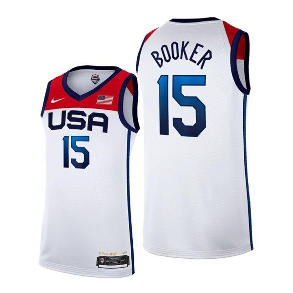 USA Basketball 15 Devin Booker 2021 Tokyo Olympics White Home Men Jersey