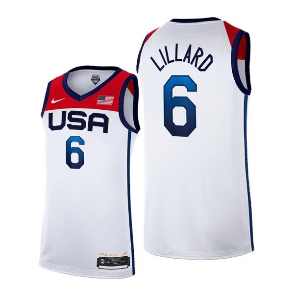 USA Basketball 6 Damian Lillard 2021 Tokyo Olympics White Home Men Jersey