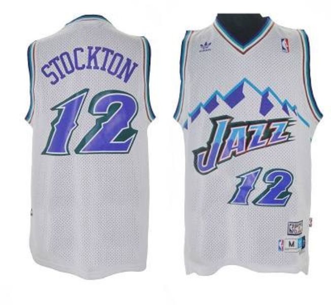 NBA Jazz 12 John Stockton White Throwback Men Jersey