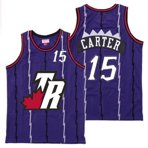 NBA Raptors 15 Vince Carter Purple Big White TR Logo Retro Men Jersey