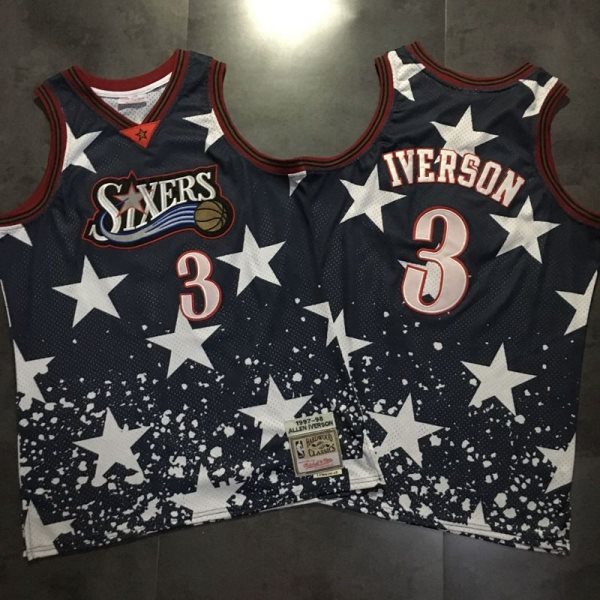 NBA 76ers 3 Allen Iverson Black Independence Day Stitched Basketball Men Jersey