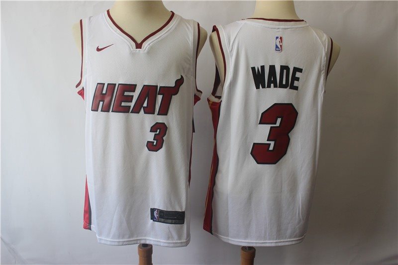 NBA Heat 3 Dwyane Wade White Nike Men Jersey
