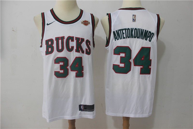 NBA Bucks 34 Giannis Antetokounmpo White Nike Throwback Swingman Men Jersey