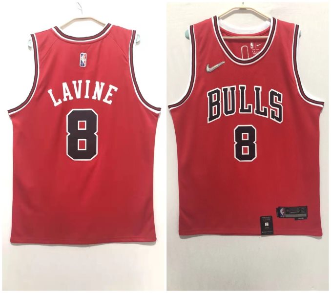 NBA Bulls 8 Zach LaVine Red 75th Anniversary Men Jersey