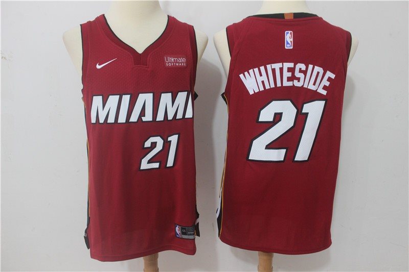NBA Heat 21 Hassan Whiteside Red Nike Men Jersey