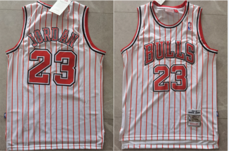NBA Bulls 23 Jordan White Stripe Men Jersey
