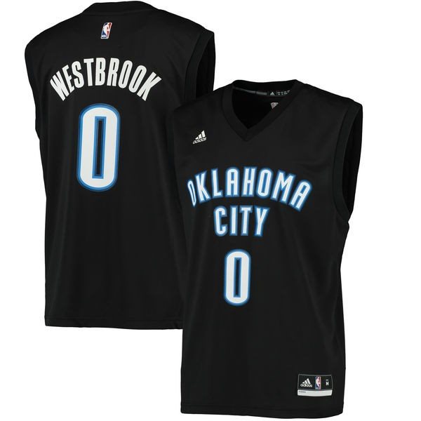 NBA Thunder 0 Russell Westbrook Adidas Fashion Replica Black Men Jersey