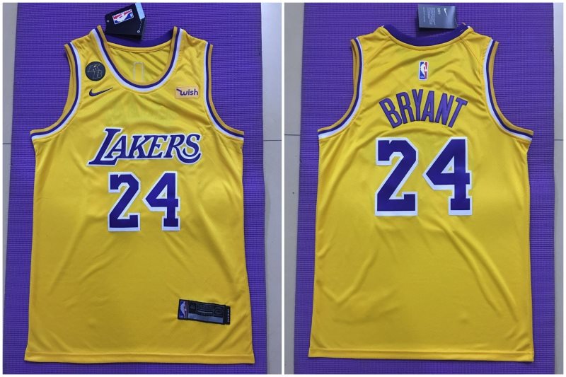 NBA Lakers 24 Kobe Bryant Yellow Stitched Men Jersey With KB Patch