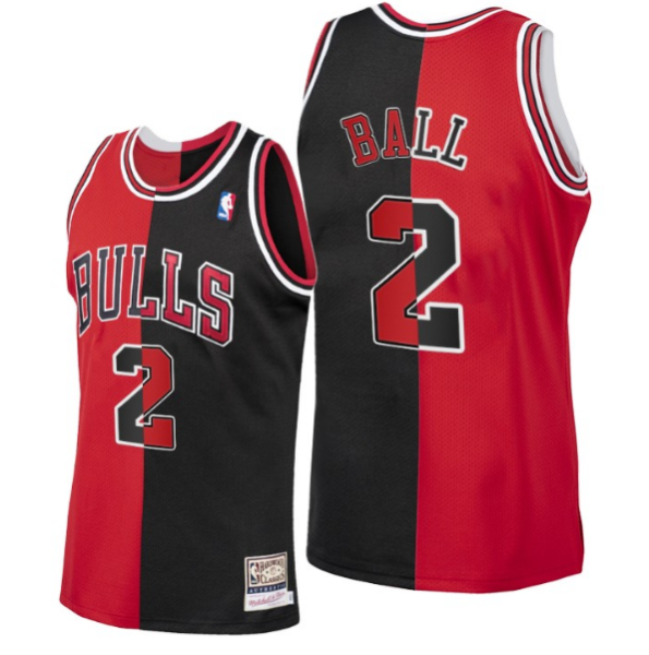 NBA Bulls 2 Lonzo Ball Red Black Split Throwback Men Jersey