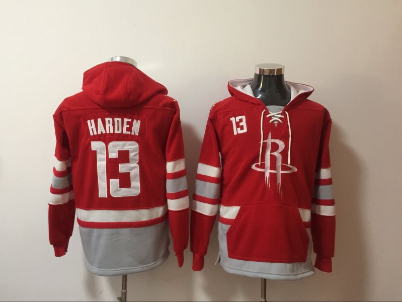 NBA Rockets 13 James Harden Red All Stitched Hooded Men Sweatshirt
