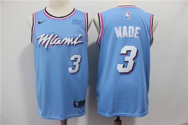 NBA Heat 3 Dwyane Wade Light Blue Nike Men Jersey