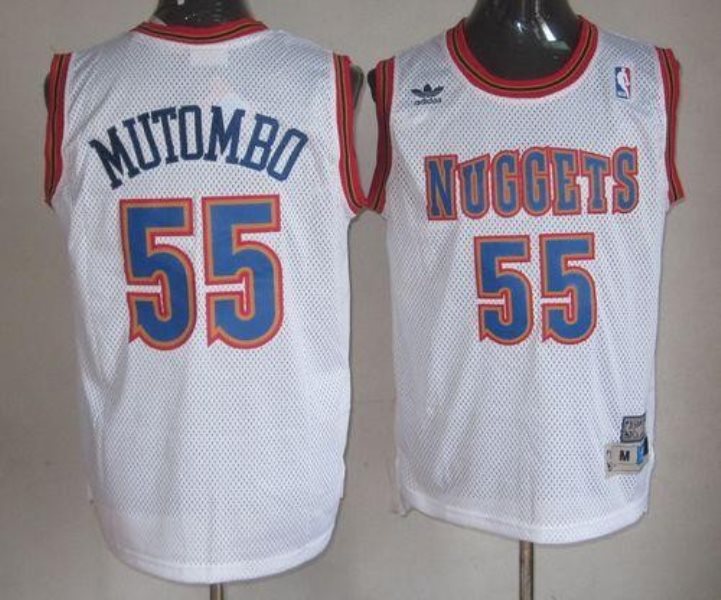 NBA Nuggets 55 Dikembe Mutombo White Swingman Throwback Men Jersey