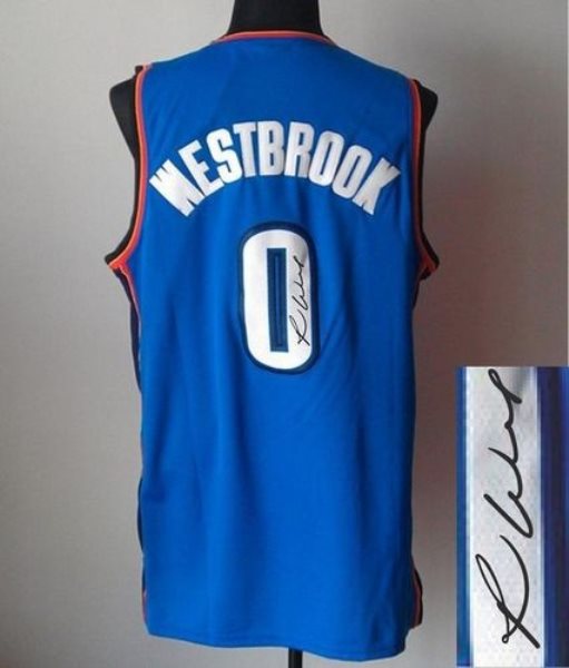 NBA Thunder 0 Russell Westbrook Blue Revolution 30 Autographed Men Jersey