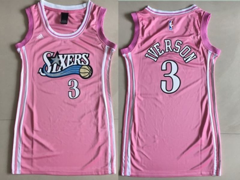 NBA 76ers 3 Allen Iverson Pink Swingman Women Jersey