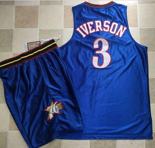 NBA 76ers 3 Allen Iverson Blue Men Jerseys( With Shorts)