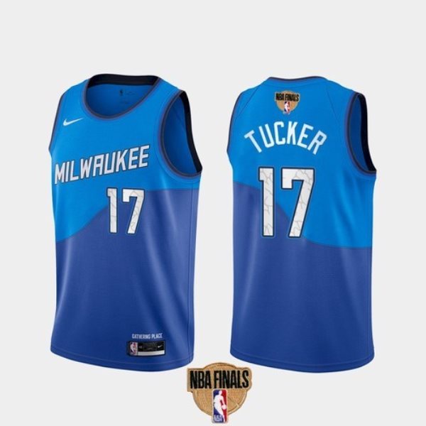NBA Bucks 17 P.J. Tucker 2021 Finals Blue City Edition Nike Men Jersey
