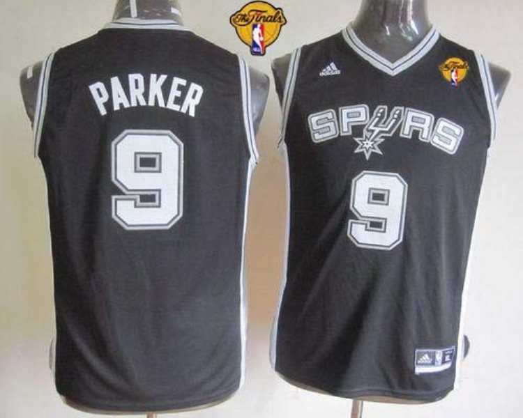 NBA Spurs 9 Tony Parker Black With Finals Patch Youth Jersey