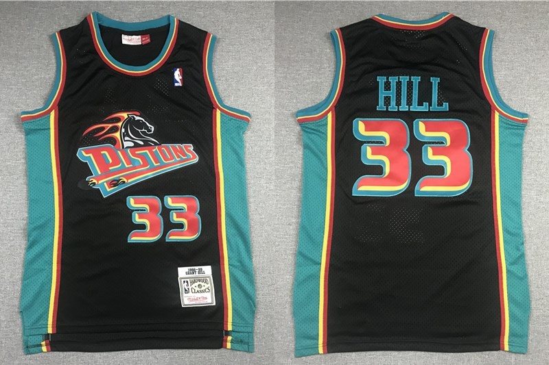 NBA Pistons 33 Grant Hill Black Throwback Men Jersey
