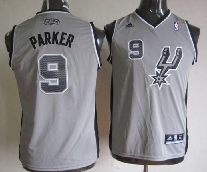 NBA Spurs 9 Tony Parker Grey Youth Jersey