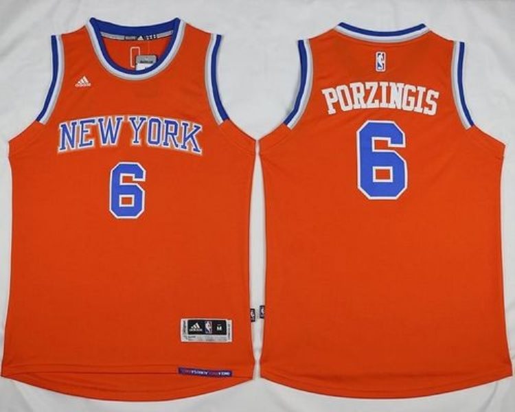 NBA Knicks 6 Kristaps Porzingis Orange Alternate Men Jersey