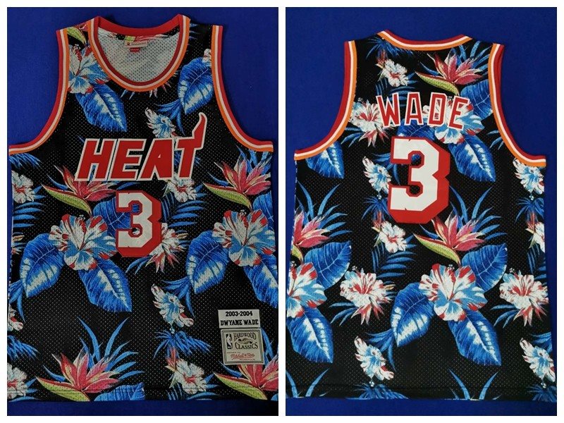 NBA Heat 3 Dwyane Wade Black Fashion Hardwood Classics Men Jersey