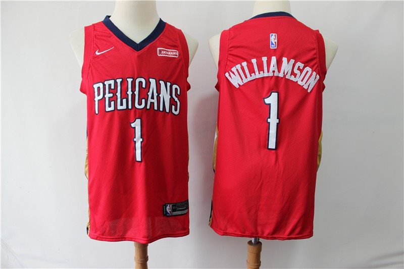 NBA Pelicans 1 Zion Williamson Red Nike Men Jersey With Logo