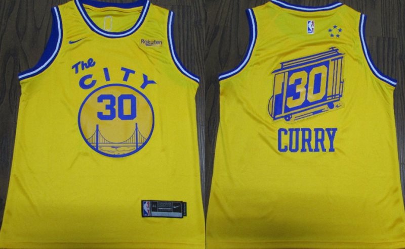 NBA Warriors 30 Stephen Curry Yellow City Edition Nike Swingman Men Jersey