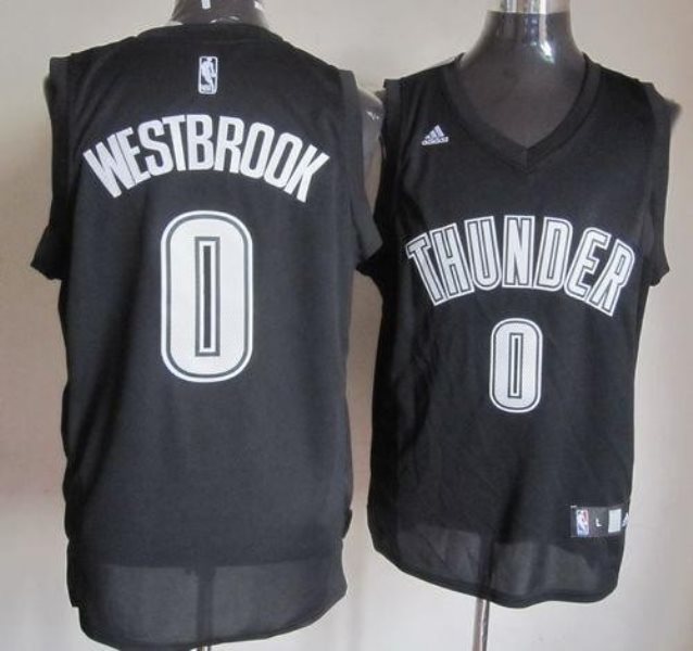 NBA Thunder 0 Russell Westbrook Black White Men Jersey