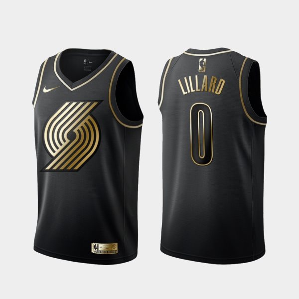 NBA Blazers 0 Damian Lillard Black Golden Edition Nike Men Jersey