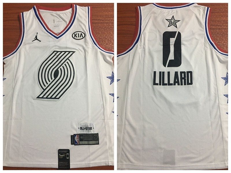 NBA Blazers 0 Damian Lillard 2019 All-Star White Swingman Men Jersey