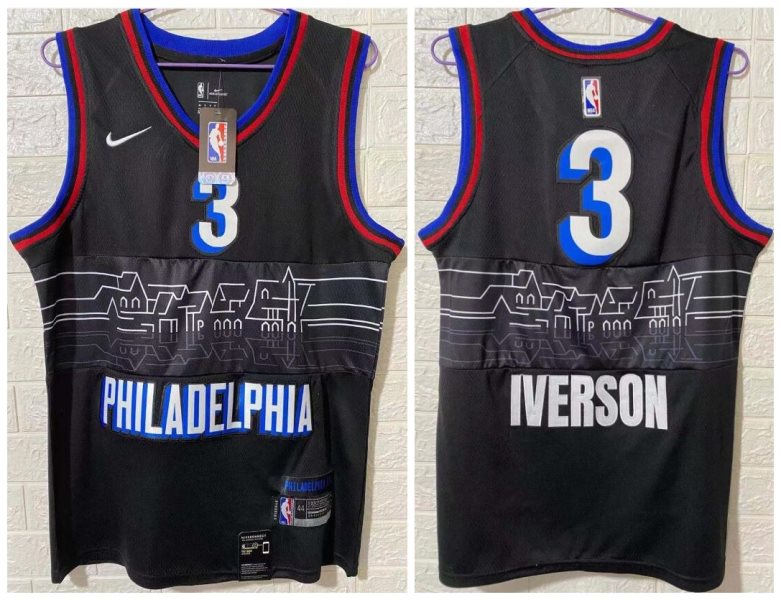 NBA 76ers 3 Allen Iverson Black 2020-21 City Edition Nike Men Jersey