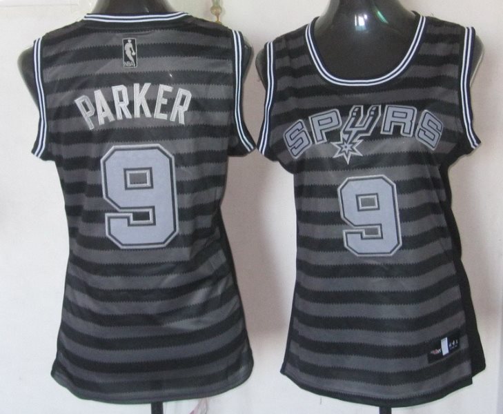 NBA Spurs 9 Tony Parker BlackGrey Groove Women Jersey