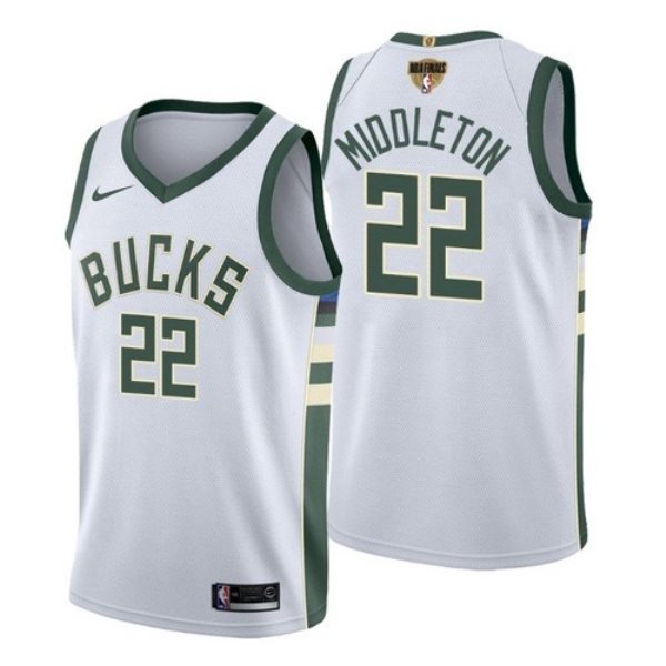 NBA Bucks 22 Khris Middleton 2021 Finals White Nike Men Jersey