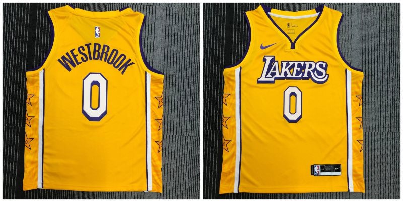 NBA Lakers 0 Russell Westbrook Yellow Star Nike Men Jersey