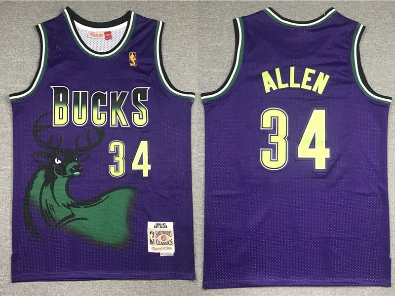 NBA Bucks 34 Allen Purple Throwback Men Jersey