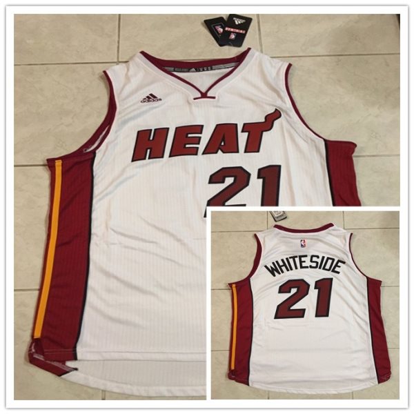 NBA Heat 21 Hassan Whiteside White Men Jersey
