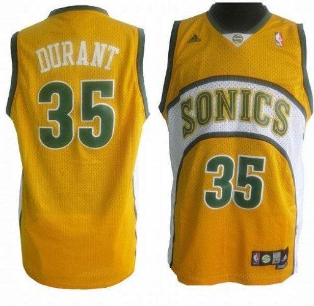 NBA Supersonics 35 Kevin Durant Yellow Men Jersey