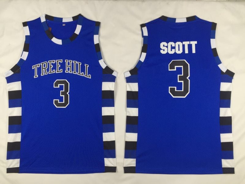 One Tree Hill Ravens 3 Lucas Scott Blue Stitched Basketball Jersey