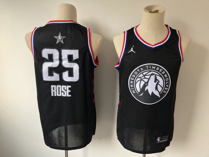 NBA Timberwolves 25 Derrick Rose 2019 All-Star Black Swingman Men Jersey
