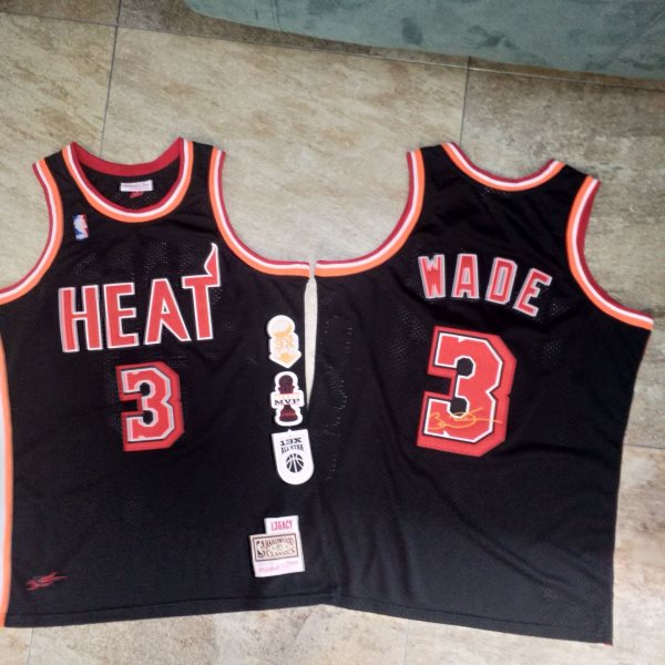 NBA Heat 3 Dwyane Wade Black Hardwood Classics Men Jersey