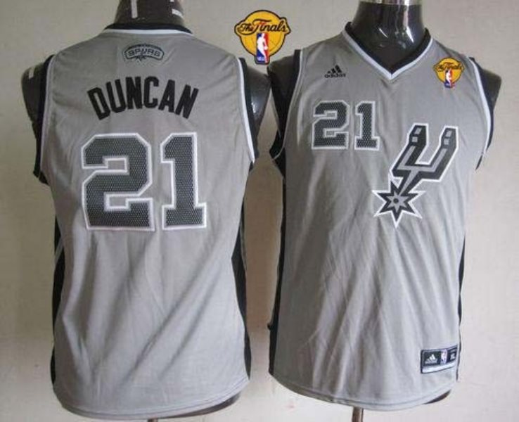 NBA Spurs 21 Tim Duncan Grey With Finals Patch Youth Jersey