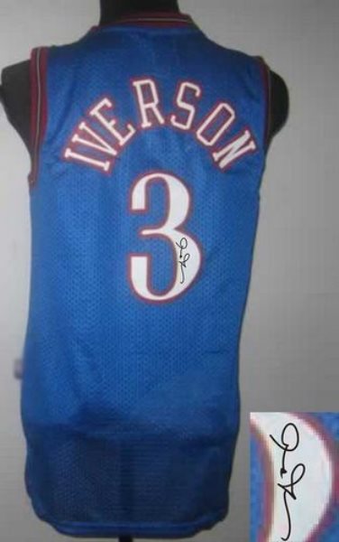 NBA 76ers 3 Allen Iverson Blue Revolution 30 Autographed Men Jersey