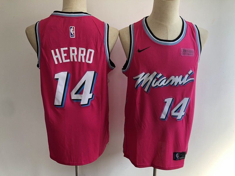 NBA Heat 14 Tyler Herro Earned Edition Pink Nike Men Jersey with logo
