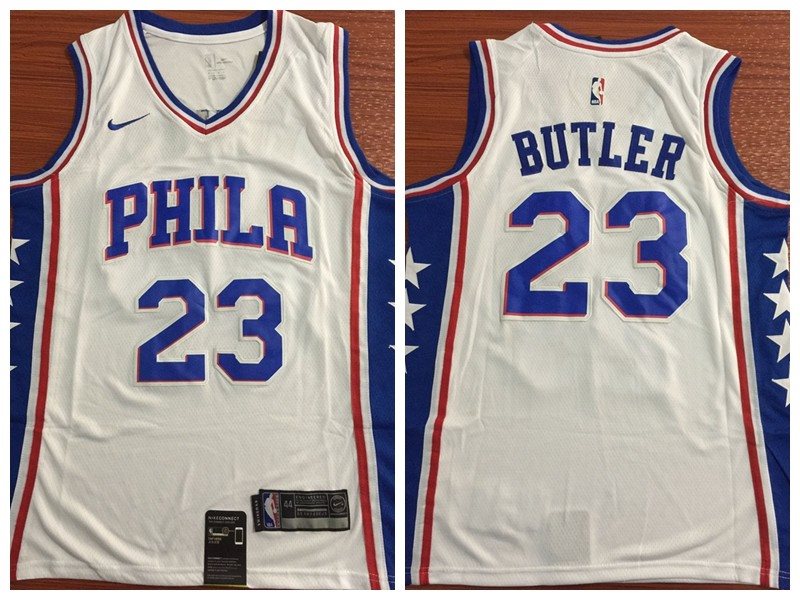 NBA 76ers 23 Jimmy Butler White Nike Men Jersey