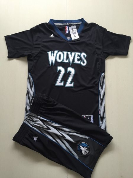 NBA Timberwolves 22 Andrew Wiggins Black Short Sleeve Men Jersey with Shorts