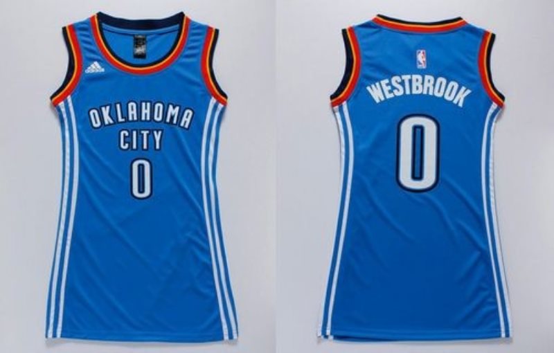 NBA Thunder 0 Russell Westbrook Blue Print Dress Women Jersey