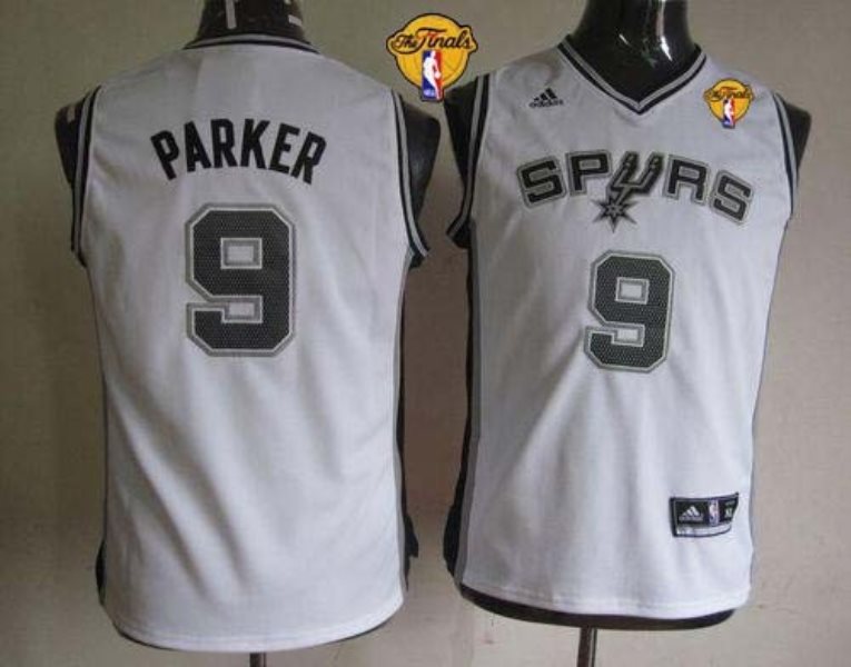 NBA Spurs 9 Tony Parker White With Finals Patch Youth Jersey