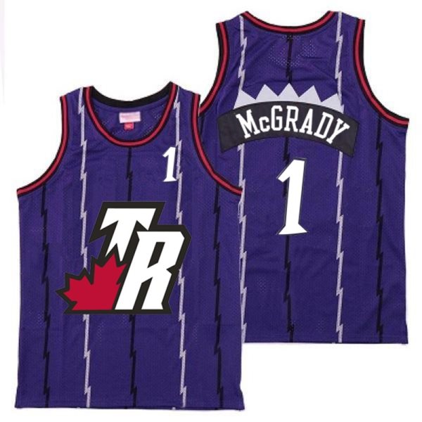 NBA Raptors 1 Tracy McGrady Purple Big White TR Logo Retro Men Jersey