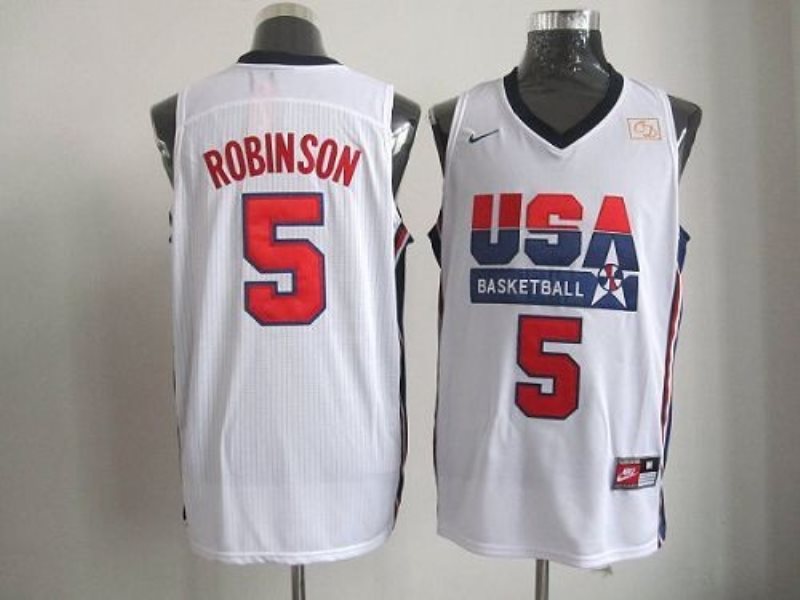 Team USA No.5 David Robinson White 2012 USA Basketball Retro Men's Basketball Jersey